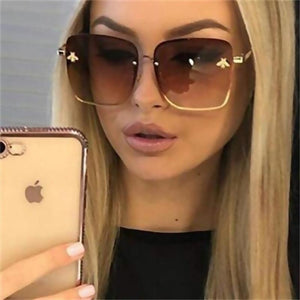 Planet Gates Lady Oversize Rimless Square Bee Sunglasses Women Men Small Bee Glasses Gradient Sun Glasses Female UV400