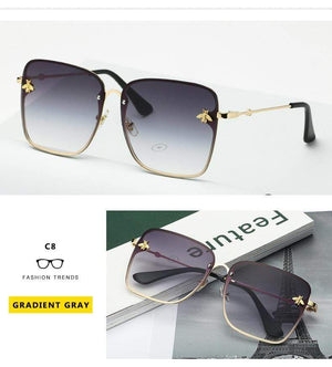 Planet Gates Lady Oversize Rimless Square Bee Sunglasses Women Men Small Bee Glasses Gradient Sun Glasses Female UV400