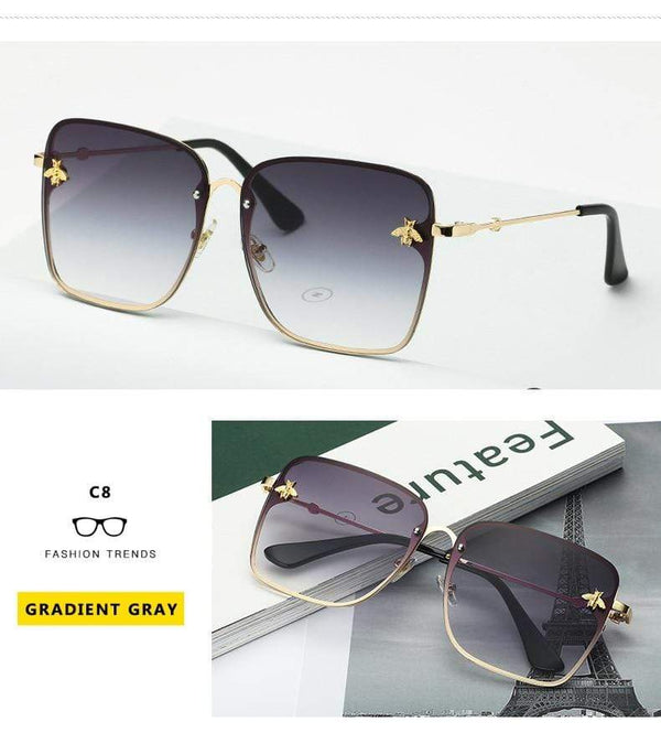 Planet Gates Lady Oversize Rimless Square Bee Sunglasses Women Men Small Bee Glasses Gradient Sun Glasses Female UV400