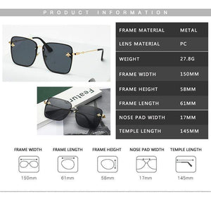 Planet Gates Lady Oversize Rimless Square Bee Sunglasses Women Men Small Bee Glasses Gradient Sun Glasses Female UV400