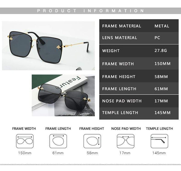 Planet Gates Lady Oversize Rimless Square Bee Sunglasses Women Men Small Bee Glasses Gradient Sun Glasses Female UV400
