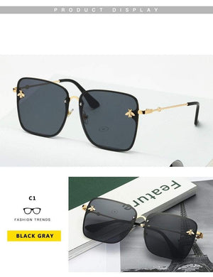 Planet Gates Lady Oversize Rimless Square Bee Sunglasses Women Men Small Bee Glasses Gradient Sun Glasses Female UV400