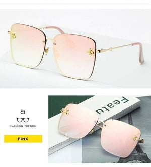 Planet Gates Lady Oversize Rimless Square Bee Sunglasses Women Men Small Bee Glasses Gradient Sun Glasses Female UV400