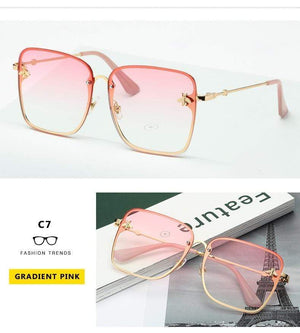 Planet Gates Lady Oversize Rimless Square Bee Sunglasses Women Men Small Bee Glasses Gradient Sun Glasses Female UV400