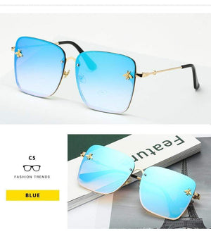 Planet Gates Lady Oversize Rimless Square Bee Sunglasses Women Men Small Bee Glasses Gradient Sun Glasses Female UV400