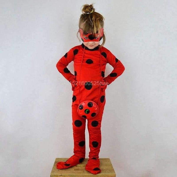Planet Gates Ladybug Cosplay Costumes 3 PCS Ladybug Jumpsuit Mask Bag for Kids and Adult Full Lycra Suit Lady Bug Kids Halloween
