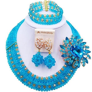 Planet Gates Lake Blue Gold AB Wine Gold AB Crystal Nigerian Necklace African Beads Wedding Jewelry Sets for Women C5RST003