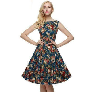 Planet Gates Lake Blue / L ACEVOG Damekjole Retro Vintage 1950'er 60'er Rockabilly Blomster Swing Sommerkjoler Elegant Sløjfeknude Tunika Vestidos Morgenkåbe Oversize