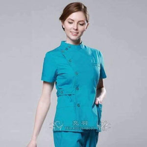 Planet Gates lake blue women / S Summer women hospital customized logo medical scrub set design slim fit dental scrubs beauty salon nurse uniform spa