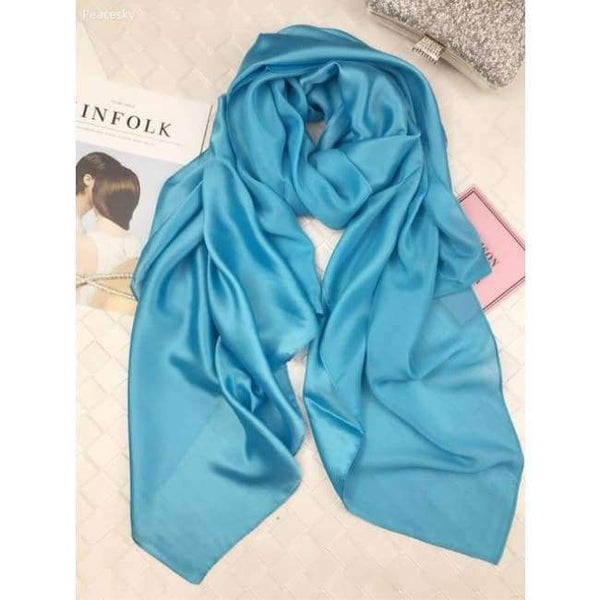Planet Gates lake Scarf Women 100% Natural Silk Wraps Shawls and Scarves 180*90cm Hijabs Solider Colors Beach Cover up