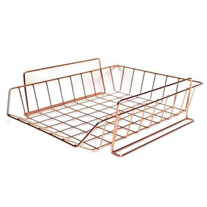 Planet Gates Large Rose Golden Office School Supplies Desk Accessories Organizer File Tray Mesh Wire Metal Document Tray Stackable File Tray