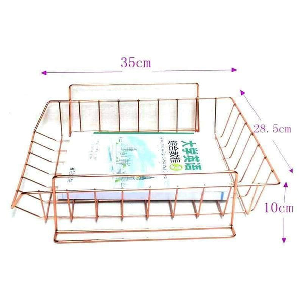 Planet Gates Large Rose Golden Office School Supplies Desk Accessories Organizer File Tray Mesh Wire Metal Document Tray Stackable File Tray