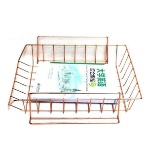 Planet Gates Large Rose Golden Office School Supplies Desk Accessories Organizer File Tray Mesh Wire Metal Document Tray Stackable File Tray