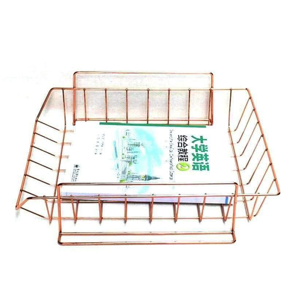 Planet Gates Large Rose Golden Office School Supplies Desk Accessories Organizer File Tray Mesh Wire Metal Document Tray Stackable File Tray