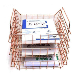 Planet Gates Large Rose Golden Office School Supplies Desk Accessories Organizer File Tray Mesh Wire Metal Document Tray Stackable File Tray