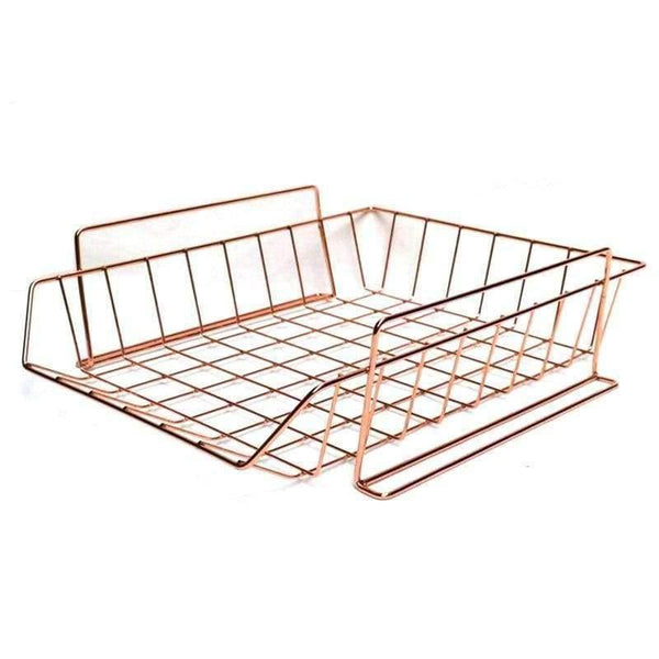 Planet Gates Large Rose Golden Office School Supplies Desk Accessories Organizer File Tray Mesh Wire Metal Document Tray Stackable File Tray