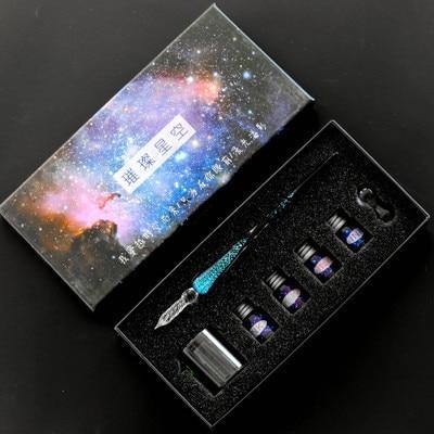 Planet Gates Large set1 Creative Starry sky Glass Pen Gold Powder ink Pen Glass Dip Pen For Writing Fountain pen set