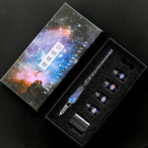 Planet Gates Large set2 Creative Starry sky Glass Pen Gold Powder ink Pen Glass Dip Pen For Writing Fountain pen set