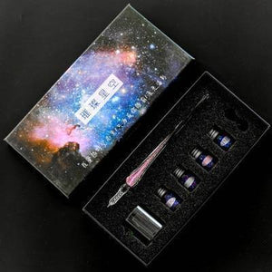 Planet Gates Large set3 Creative Starry sky Glass Pen Gold Powder ink Pen Glass Dip Pen For Writing Fountain pen set