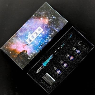 Planet Gates Large set4 Creative Starry sky Glass Pen Gold Powder ink Pen Glass Dip Pen For Writing Fountain pen set