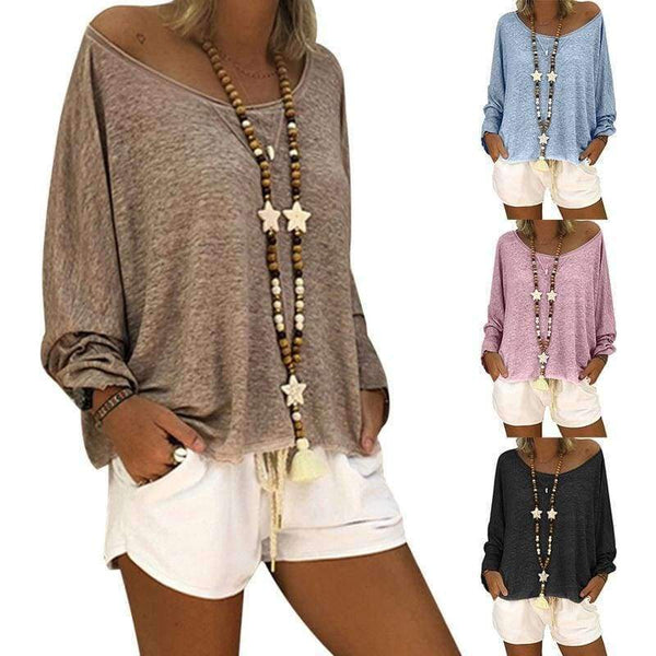 Planet Gates Large Size 5XL T Shirt Women Autumn Casual Solid Tops&Tees Fashion Batwing Long Sleeve Round Neck Loose Womens T-shirt