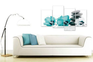 Planet Gates Large Teal Grey and White Lily Floral Canvas Wall Art Pictures for Bedroom Wall Decor Flower Prints Multi Wall Art Dining Room