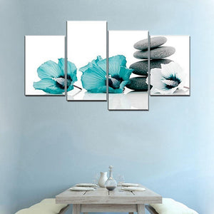 Planet Gates Large Teal Grey and White Lily Floral Canvas Wall Art Pictures for Bedroom Wall Decor Flower Prints Multi Wall Art Dining Room