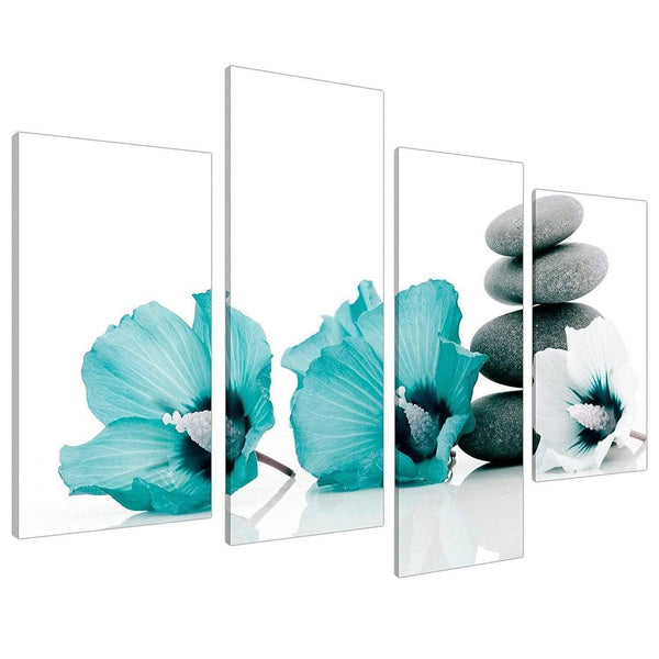 Planet Gates Large Teal Grey and White Lily Floral Canvas Wall Art Pictures for Bedroom Wall Decor Flower Prints Multi Wall Art Dining Room