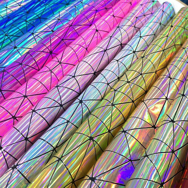 Planet Gates Laser Iridescent Geometric PU Faux Leather Fabric Synthetic Bag Bow Craft DIY Jewelry Clothing Sewing Material