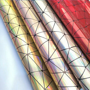 Planet Gates Laser Iridescent Geometric PU Faux Leather Fabric Synthetic Bag Bow Craft DIY Jewelry Clothing Sewing Material