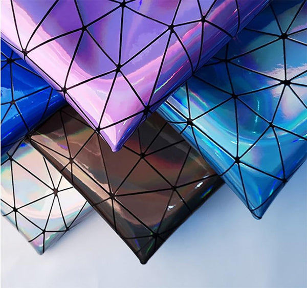 Planet Gates Laser Iridescent Geometric PU Faux Leather Fabric Synthetic Bag Bow Craft DIY Jewelry Clothing Sewing Material