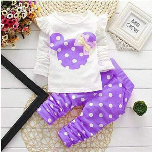 Planet Gates Lavender / 18M Baby Girls Sport Clothes Sets for Toddler Cotton Print Mickey T-Shirt+Polka Dot Pants Suit Kids Tops Trousers Cloting