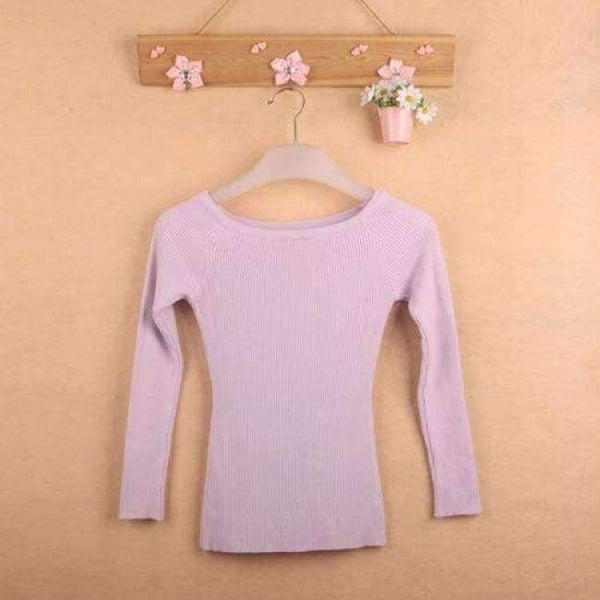 Planet Gates Lavender / One Size Autumn and Winter basic Women Sweater slit neckline Strapless Sweater thickening sweater top thread slim C0320