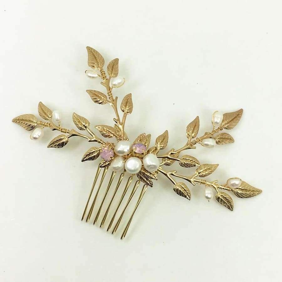 Planet Gates Leaf Freshwater Pearl Bridal Headpiece Gold Comb Hair Jewelry Wedding Hair Accessories For Bride Bijoux Cheveux WIGO1267