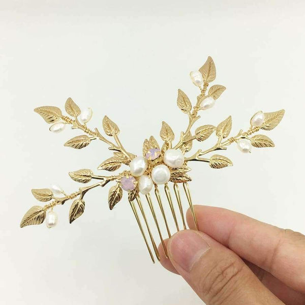Planet Gates Leaf Freshwater Pearl Bridal Headpiece Gold Comb Hair Jewelry Wedding Hair Accessories For Bride Bijoux Cheveux WIGO1267