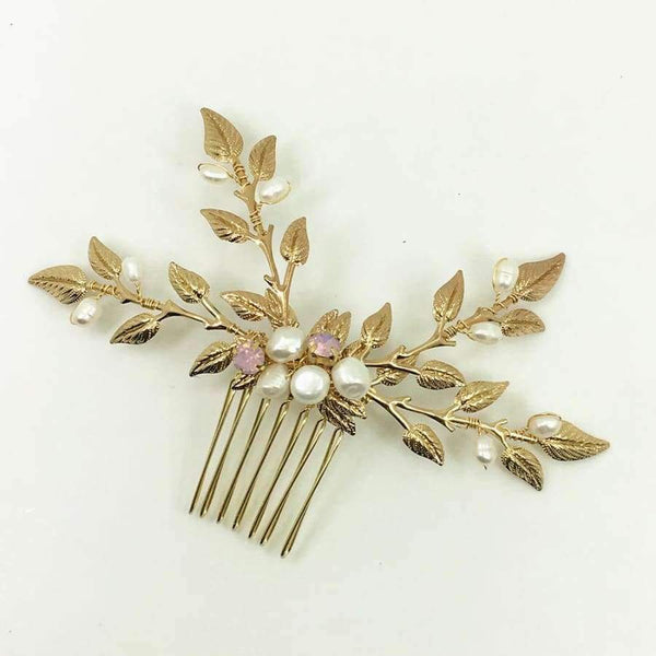 Planet Gates Leaf Freshwater Pearl Bridal Headpiece Gold Comb Hair Jewelry Wedding Hair Accessories For Bride Bijoux Cheveux WIGO1267