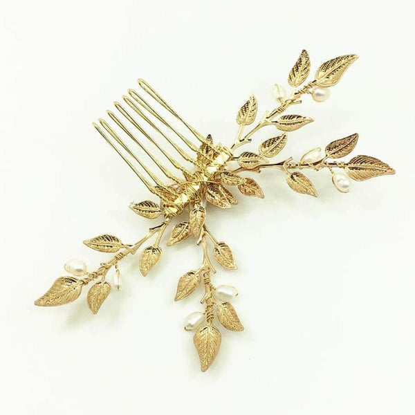 Planet Gates Leaf Freshwater Pearl Bridal Headpiece Gold Comb Hair Jewelry Wedding Hair Accessories For Bride Bijoux Cheveux WIGO1267