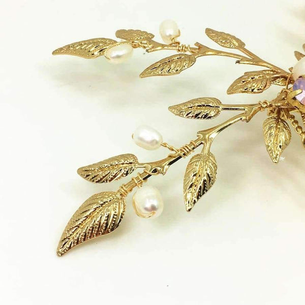 Planet Gates Leaf Freshwater Pearl Bridal Headpiece Gold Comb Hair Jewelry Wedding Hair Accessories For Bride Bijoux Cheveux WIGO1267