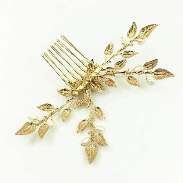 Planet Gates Leaf Freshwater Pearl Bridal Headpiece Gold Comb Hair Jewelry Wedding Hair Accessories For Bride Bijoux Cheveux WIGO1267
