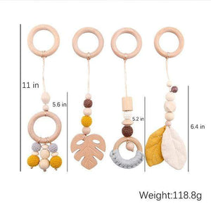 Planet Gates leaf-yellow Baby Toys Wooden Play Gym Hanging Mobile Bed Holder Star Pendant Stroller Baby Toy Bell Wood Rattle Ring Newborn Educational Toy
