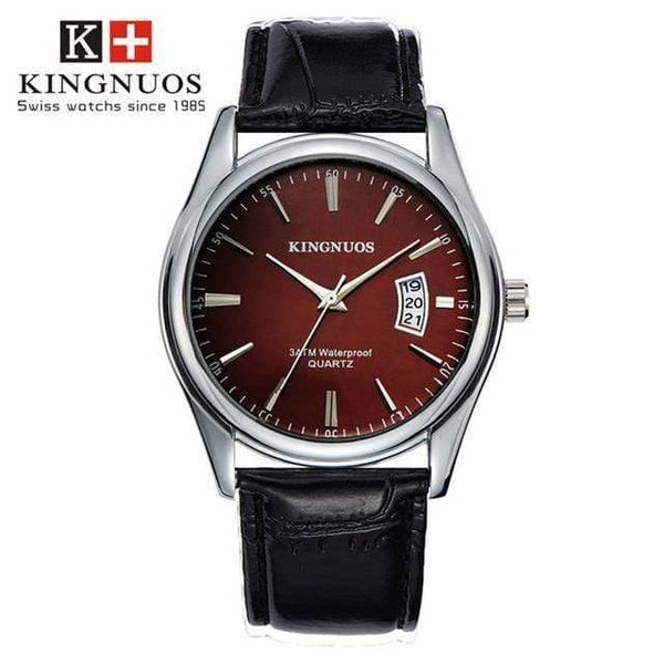 Planet Gates leather-5 Men Watch Fashion Male Date Calendar Clock Sports Watchband Waterproof Man Quartz Wrist Watches KINGNUOS