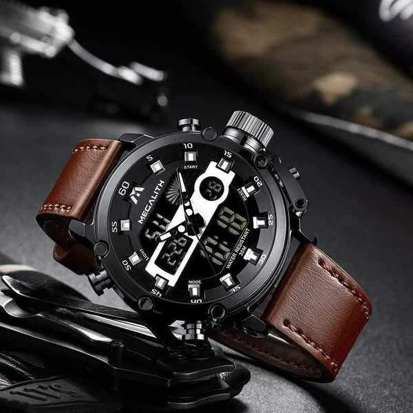 Planet Gates leather black Men's LED Sport Quartz Watch Men Multifunction Waterproof Date Luminous Wrist Watches Men Clock Horloges Mannen