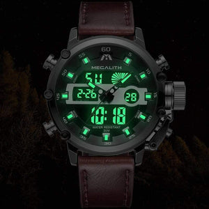 Planet Gates leather black Men's LED Sport Quartz Watch Men Multifunction Waterproof Date Luminous Wrist Watches Men Clock Horloges Mannen