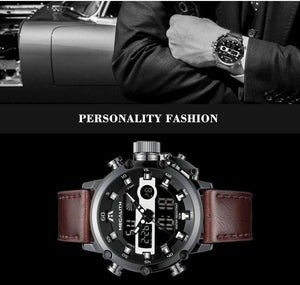 Planet Gates leather black Men's LED Sport Quartz Watch Men Multifunction Waterproof Date Luminous Wrist Watches Men Clock Horloges Mannen