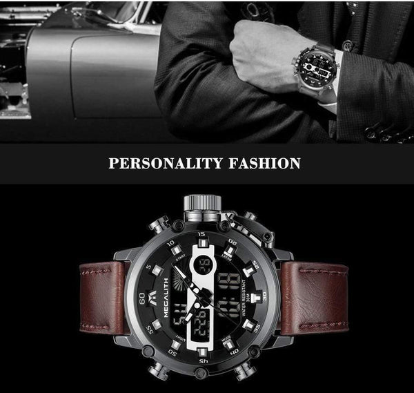Planet Gates leather black Men's LED Sport Quartz Watch Men Multifunction Waterproof Date Luminous Wrist Watches Men Clock Horloges Mannen