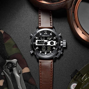 Planet Gates leather black Men's LED Sport Quartz Watch Men Multifunction Waterproof Date Luminous Wrist Watches Men Clock Horloges Mannen