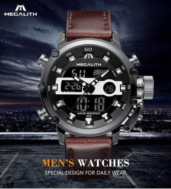 Planet Gates leather black Men's LED Sport Quartz Watch Men Multifunction Waterproof Date Luminous Wrist Watches Men Clock Horloges Mannen