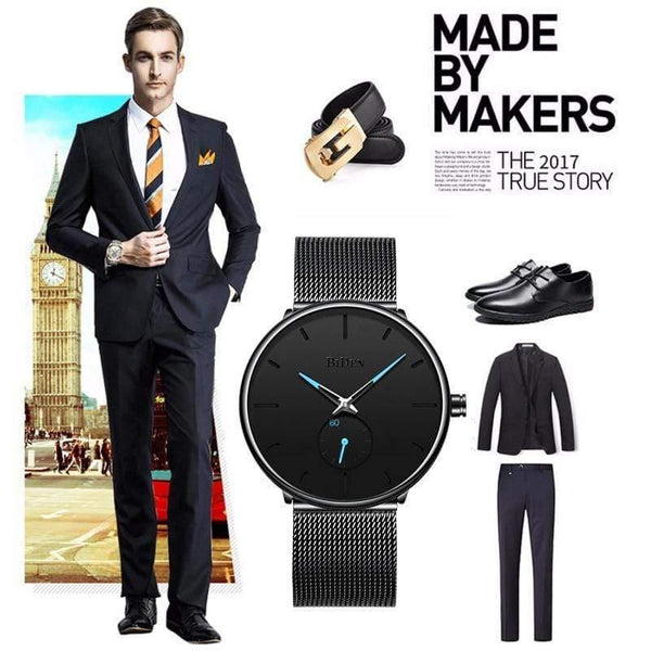 Planet Gates leather black Men's watches simple  brand men wristwatch quartz leather man watch waterproof mens clocks black brown