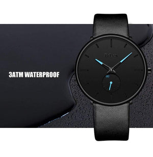 Planet Gates leather black Men's watches simple  brand men wristwatch quartz leather man watch waterproof mens clocks black brown