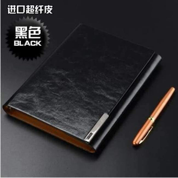 Planet Gates Leather Black Paperboat Vintage leather a5 loose leaf notebook logo custom stationery commercial rings notepad spiral travelers writing pads